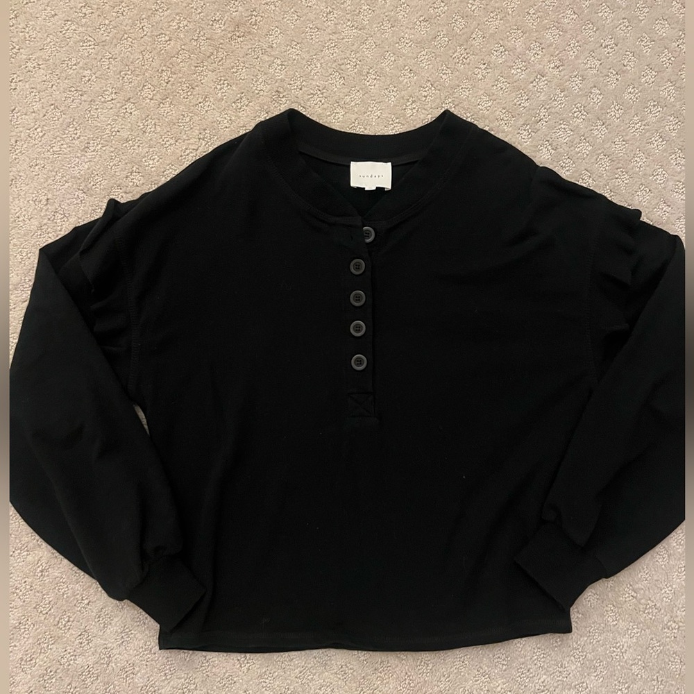 sundays Black Henley Button-Front Sweatshirt